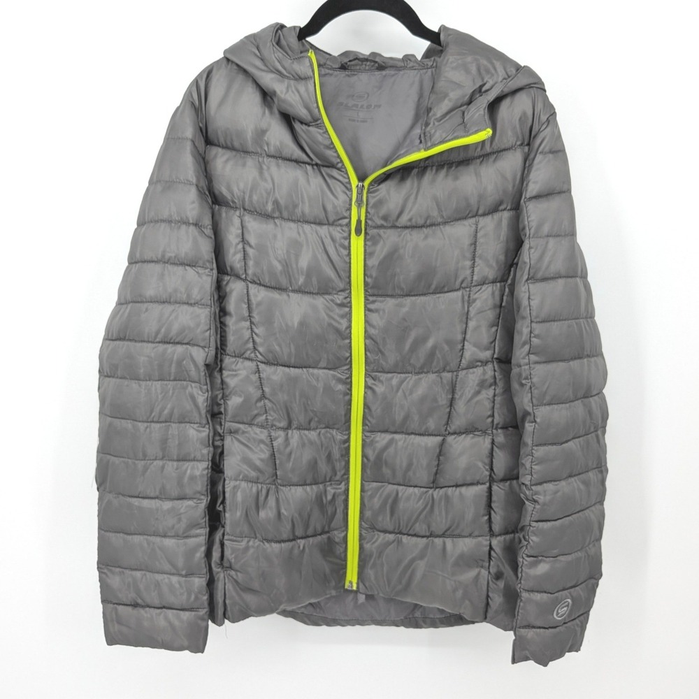 Slalom Puffer Jacket Mens Large Gray Full Zip Hooded Lightweight‎ Coat Outdoor